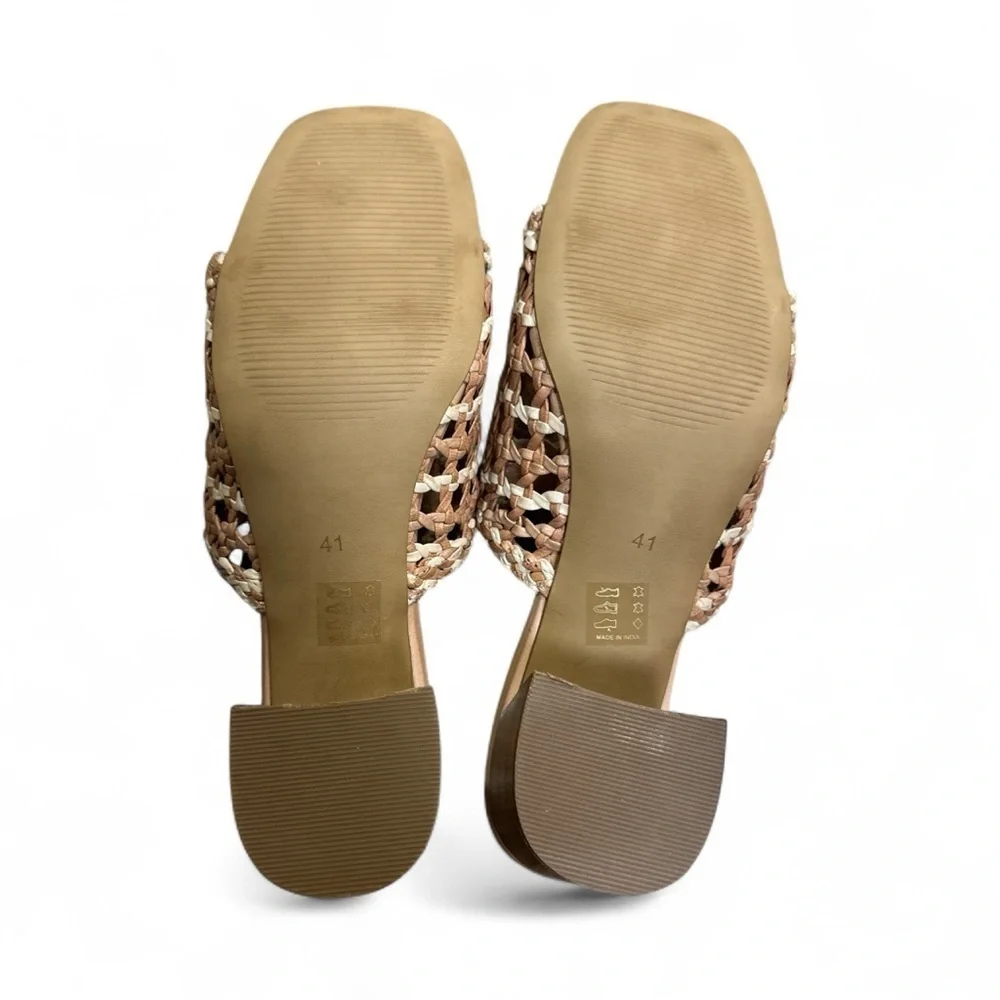 Anthropologie Woven Heeled Mule Size US 10-10.5 EU 41 Neutral Pattern Block Heel - Picture 14 of 15